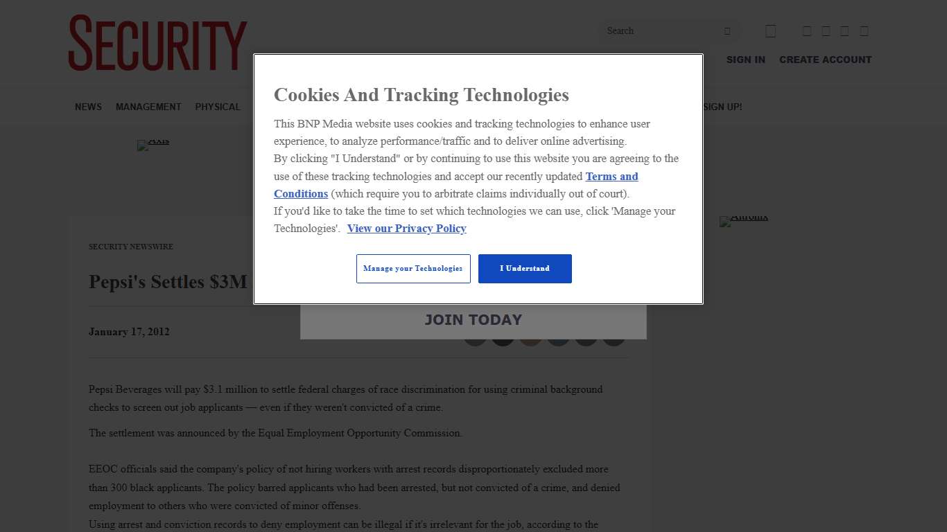 Pepsi's Settles $3M Background Check Lawsuit 2012-01-17 Security Magazine